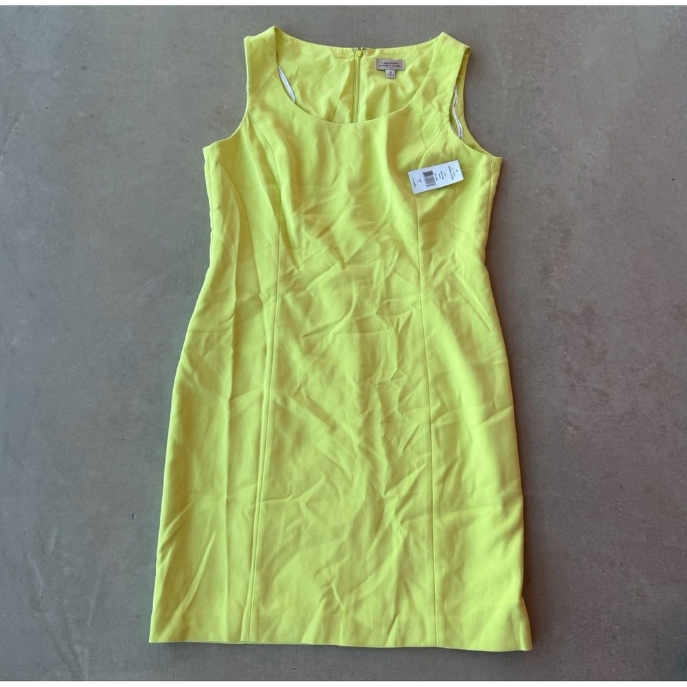 NWT Tahari Arthur S. Levine Dress 14 Lime Yellow Sheath Career Cocktail